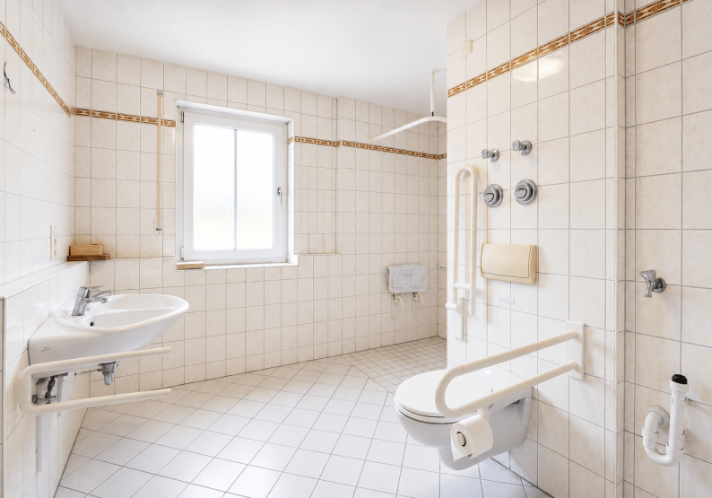 Bad mit bodengleicher Dusche KI-optimiert